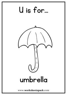 an umbrella with the words u is for umbrella in black and white ink