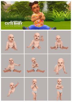 an animated baby sitting on the ground with different poses and expressions for each child's body