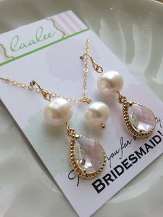 Gold Teardrop Jewelry For Bridesmaids, Gold Teardrop Bridesmaid Jewelry, White Pearl Jewelry For Bridesmaids, White Pearl Bridesmaid Jewelry, Gold Dangle Earrings For Bridal Shower, Gold Pearl Earrings For Bridesmaid Gift, Gold Pearl Earrings For Bridesmaids, Gold Pearl Jewelry For Bridal Shower, Gold Jewelry With Matching Earrings For Bridesmaids