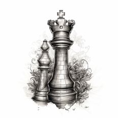 a black and white drawing of a chess piece