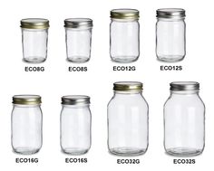 various sizes and shapes of glass jars with lids