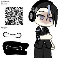 a cartoon character with headphones and a qr code next to it's image