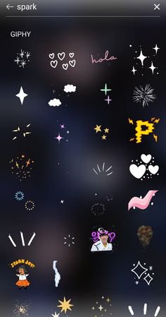 an iphone screen with many different stickers on the back and side, including stars