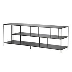 a black shelf with two shelves on each side and one shelf below the shelf is empty