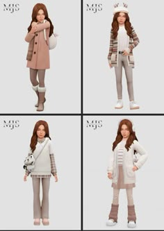 four different poses of a woman in winter clothes