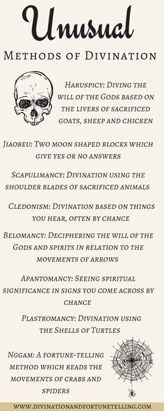 Art Illustration: Unusual divination and fortune telling methods and tools you should know about! Article discuses popular types which are used in psychic readings, witchcraft and spirituality. Post includes bone, pendulum, cards, tea leafs, runes, cartomancy, hand and geomancy. Ideal for beginners and seasoned fortune tellers. Occult For Beginners, Diy Divination Tools, Pyromancy Divination, What Is Divination, Bone Throwing Divination, Divination Herbs, Types Of Divination, Divination Techniques, Dice Divination