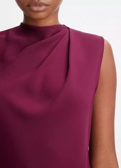 A gently pleated shoulder creates elegant draping on our stretch-silk crepe sleeveless blouse. Tuck it into trousers, skirts or your favorite denim. Concealed back-zip closure. Hand wash cold. Line dry. Non-chlorine bleach and cool iron if needed. Or dry clean. 92% Silk, 8% elastane. Imported. Bm Dresses, Cherry Wine, Corporate Wear, Blouse Sale, Smart Outfit, Satin Midi Skirt, Classy Work Outfits, Silk Crepe, Blouse Styles