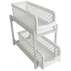 two white plastic baskets sitting on top of each other in front of a white background