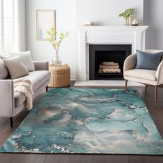 a living room scene with focus on the rug