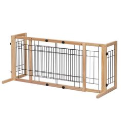 a wooden fence with metal bars on the top and bottom part, in front of a white background