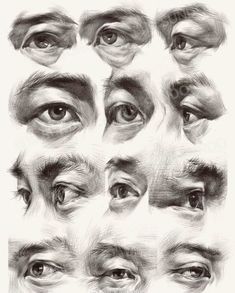 an image of different types of eyes in pencil on white paper with the words, how to draw realistic eyes