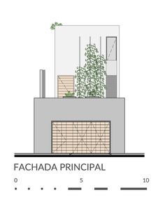 the app shows an image of a house with plants in it and text that reads fachada principal