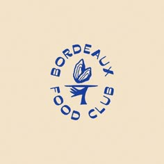 a blue and white logo on a beige background with the words bordeauxaux food club