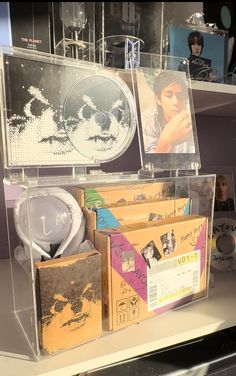 an assortment of items displayed in a store