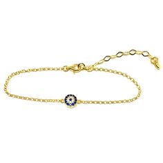 Evil eye bracelet. Lucky eye bracelet. Turkish Nazar blue evil eye bracelet. Greek eye bracelet. Gold plated evil eye. Amulet. Gift for her. According to ancient cultures, people wearing evil eye get good luck and ward off negativity. This cute bracelet shows a small blue Turkish eye adorned with cubic zircon stones, it is the perfect gift for a loved one! Tiny and precious, easy to wear! ♥ Also known as Nazar, from the Arabic term for sight or seeing, the Turkish Evil Eye is a protective amulet Adjustable Gold Plated Evil Eye Jewelry, Dainty Yellow Gold Bracelet With Evil Eye Detail, Dainty Yellow Gold Bracelet With Evil Eye, Adjustable Evil Eye Gold Plated Bracelets, Adjustable Gold Plated Evil Eye Bracelets, Adjustable Round Chain Bracelet With Evil Eye, Yellow Gold Round Evil Eye Bracelet, Dainty Gold Bracelets With Evil Eye, Gold Spiritual Evil Eye Bracelet With Adjustable Chain