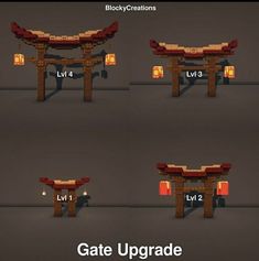 the gate upgrade for minecraft is shown in three different stages, including lighting and materials