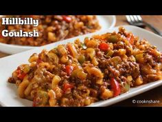 two white plates filled with chili cheese pasta