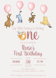 winnie the pooh birthday party with balloons and winnie the pooh characters on it