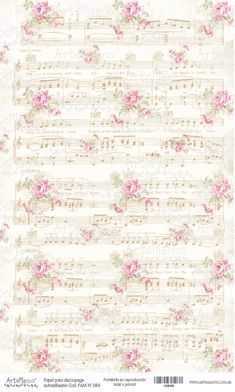 an old sheet music with pink roses on it