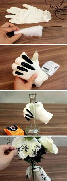 the process to make fake flowers out of gloves