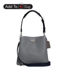 in stock Coach Willow, Branding Coach, C Logo, Leather Bucket, Fabric Gift Bags, Grey Blue, Free Bag, Womens Tote Bags, Cow Leather