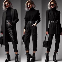 Comfy Rocker Outfits, Polished Edgy Style, Edgy Fancy Outfit, Rock Classy Outfit, Beatnik Fashion Women, Smart Casual Edgy Outfit, Office Punk Work Outfits, Punk Rock Professional Outfits, Professional Rocker Style