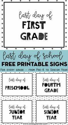 the first grade printable sign is shown in black and white, with blue background