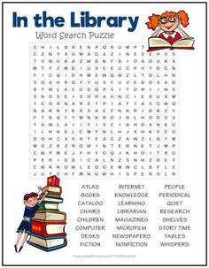 Kids love going to the library, so many – if not all – of the words in this puzzle will be familiar to them. When you want a nice, quiet activity for the classroom or at home, our In the Library Word Search Puzzle will do the trick! Library Competition, Word Puzzles Printable, Word Puzzles For Kids, Book Club For Kids, Library Orientation, School Library Decor, Summer Book Club