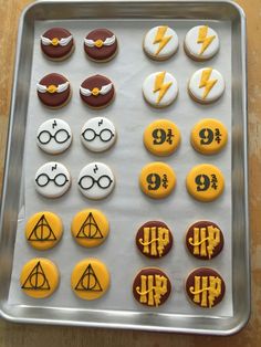 harry potter cupcakes are arranged on a cookie sheet