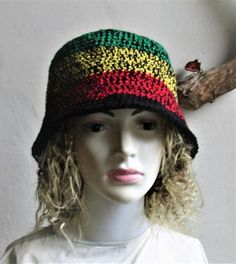 "Cotton Crochet Rustic Hat Bohemian Western Hat Boho Hippie Hipster Festival Hat Rasta Sun Hat Bob Marley Bucket Hat Rasta Dreads Hat Reggae Hat Reggae Bucket Hat Handmade Rasta Hat Crochet Rasta Hat Crochet Reggae Bucket Hat Rasta Bucket Hat XL - 22.8-24.5 inches (58-63cm) XXL - 24-27,6 cala (60-69 cm) Feel free to contact me for a custom colour or size. INSTRUCTIONS: Hand wash in cool water, do not wring and lay flat to dry. Orders are shipped by registered Post with delivery confirmation. Siz Adjustable Hippie Crochet Hat, Rasta Dreads, Rasta Clothes, Bucket Hat Crochet, Dread Wraps, African Hats, Crochet Bandana, Crochet Ruffle, Western Hat