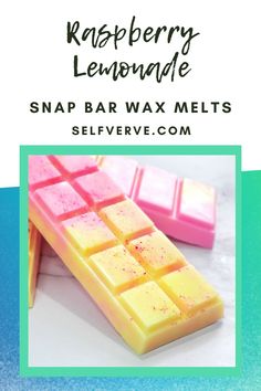 raspberry lemonade soap bar wax melts with text overlay that reads, strawberry lemonade soap bar wax melts