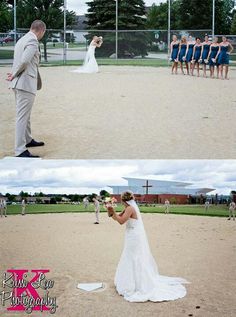 the bride and groom are getting ready to throw the first ball at their wedding party