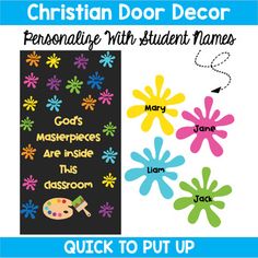 christian door decor with flowers and names