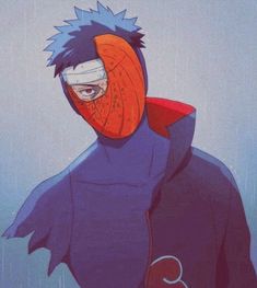 an anime character wearing a red and blue mask