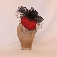 Handmade heart shaped fascinator/hat decorated with black net and tulle Trips To London, Hats And Fascinators, Ladies Hats, Fascinator Hat, Handmade Heart, Fascinator Hats, Vintage Valentines, Wedding Outfit