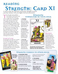 an article from the book reading strength card xi, with pictures of people and animals