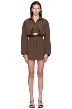 Brown 'La Robe Baunhilha' Minidress by Jacquemus on Sale Cotton Mini Dress With Buttons For Work, Cotton Mini Dress With Button Closure For Work, Cheap Thrills, Dress Layered, Modern Fashion, Cotton Dress, Cotton Weaving, Cotton Dresses, Day Dresses