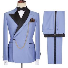 Kale Fashion Blue Peaked Lapel Slim Fit Bespoke Men Suits | Allaboutsuit Elegant Suits Men, Suits For Work, Men Suits Blue, Suits Party Wear, Fancy Clothing, Custom Tuxedo, Menswear Inspiration, Store Concept, Dinner Suit