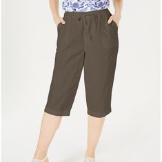 New Karen Scott Cotton Brown Cropped Pants New With Tags See Photos For Pants Details Real Photos Are Closest To The Color The Color On Tag Is Portobello Knee-length Bottoms With Pockets For Vacation, Knee-length Vacation Bottoms With Pockets, Spring Knee-length Pants With Elastic Waistband, Casual Capri Length Bottoms, Cotton Capris For Vacation In Spring, Spring Vacation Cotton Capris, Casual Short-length Capris With Elastic Waistband, Summer Workwear Capris With Elastic Waistband, Spring Short Pull-on Pants