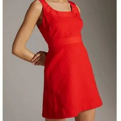 Maeve From Anthropologie Size 16w New With Tags Sleeveless Red Scoop Neck Mini Dress Scoop Neck Side Slant Pockets Mini Silhouette Back Zip Cotton, Polyester, Elastane Flattering Sleeveless Solid Mini Dress, Flattering Sleeveless Mini Dress, Red Sheath Sleeveless Summer Dress, Red Sheath Sleeveless Dress For Summer, Halter Backless Dress, Sleeveless Button Down Shirt, Ruffle Sleeve Sweater, High Neck Mini Dress, Mini Tube Dress