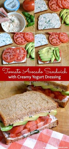 tomato avocado sandwich with creamy yogurt dressing