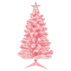 a pink christmas tree with a star on top is shown in front of a white background