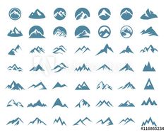 the mountain icons are shown in blue and white