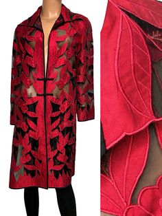 Exquisite 100%  Thai silk jacket. Embroidered floral detail. Excellent condition Sheer Long Sleeve Party Outerwear, Long Sleeve Summer Evening Outerwear, Summer Evening Long Sleeve Outerwear, Black Sheer Long Sleeve Outerwear, Floral Embroidered Outerwear For Spring Evening, Spring Evening Outerwear With Floral Embroidery, Spring Floral Embroidered Evening Outerwear, Spring Party Outerwear With Floral Embroidery, Elegant Sheer Outerwear For Fall