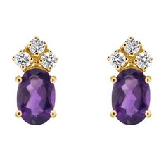 6x4mm oval amethyst with diamond accents 14k yellow gold stud earrings. Measures approximately 0.58" L x 0.19" W and have post with friction backings. Huge Diamond Rings, Earrings Outfit, Yellow Gold Stud Earrings, Expensive Diamond, Fake Diamond, Yellow Gold Wedding Ring, Gemstone Stud Earrings, Popular Jewelry, Gold Stud Earrings