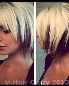 Short layered two tone hair, blonde on top brown under Black Short Hair With Blonde Highlights, Blonde And Black Hair, Funky Haircuts, Peekaboo Highlights, Funky Short Hair, Layered Short, Hairstyles Blonde, Dark Blonde Hair, Funky Hairstyles