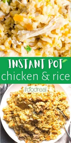 instant pot chicken and rice recipe with text overlay