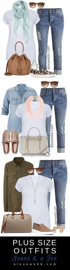 Plus Size Outfit Ideas - Plus Size Jeans and a Tee - Plus Size Fashion for Women… Different Types Of Clothes, Types Of Clothes, Mode Ab 50, November 01, Homecoming Outfits, Look Plus Size, Boyfriend Jean, Outfit Jeans