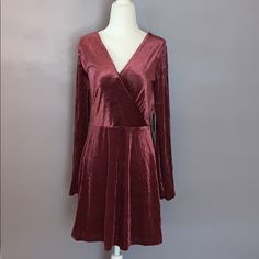 Vneck- Wine Color Red V-neck Dress With Surplice Neckline For Evening, Chic Red V-neck Dress For Fall, Fitted Burgundy V-neck Dress, Red Fitted V-neck Dress With Surplice Neckline, Red V-neck Dress With Surplice Neckline For Parties, Chic Burgundy V-neck Mini Dress, Spring Red V-neck Dress For Night Out, Fitted Burgundy Dress With V-neck, Burgundy V-neck Dress For Date Night