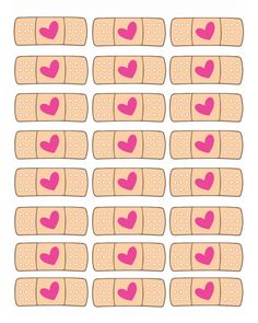 several bandages with hearts on them are arranged in the shape of rectangles,